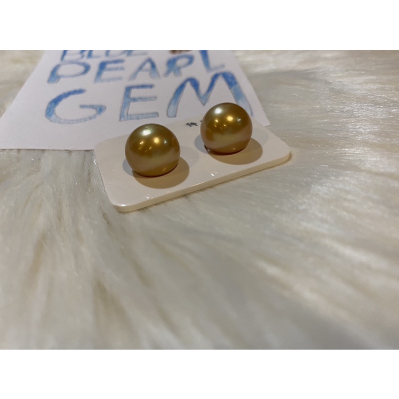 🎁Southsea pearl (ไข่มุกสีทองเข้ม)คู่นี้ สวยมากๆสีสันเงางามที่สุด.off-Roundทรงเกลือบกลม/ไข่มุกเม็ดให่ญ “พิเศษ”14มิลx2เม็ด