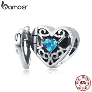 BAMOER Heart Shape Box Beads Fit Charm Bracelets Necklace DIY 925 Sterling Silver SCC1053