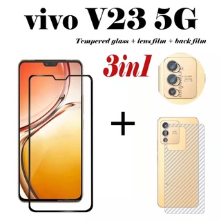 ฟิล์ม3in1 Vivo V23 5G ฟิล์มเลนส์กล้อง + ฟิล์มกระจกเต็มจอ+ ฟิล์มหลัง ฟิล์มกันกระแทกขอบดำ ส่งจากไทย