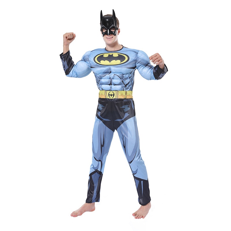 ผู้ใหญ่ MAN SuperHero Batman iron Man Muscle Costume + หน้ากากสําหรับปาร์ตี้ฮาโลวีนแสดง