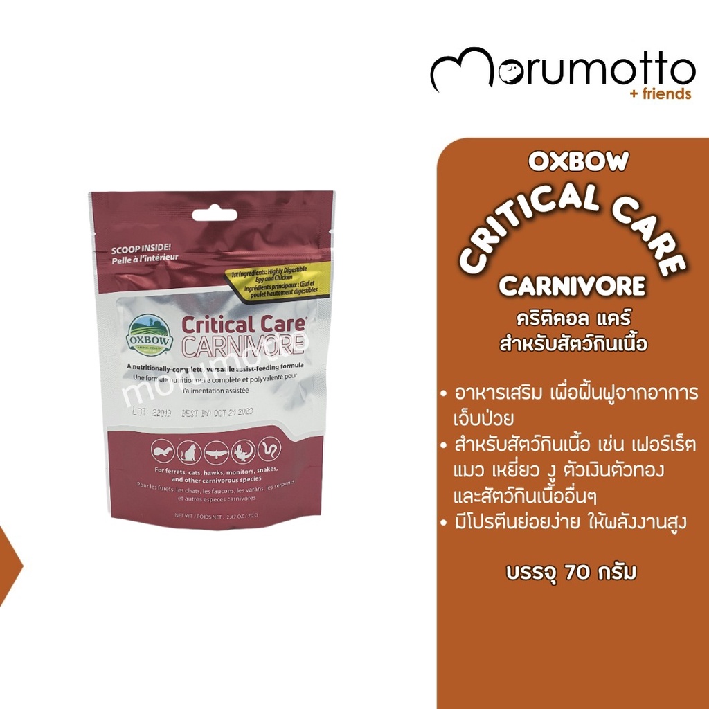 OXBOW Critical Care - Carnivore คริติคอลแคร์ อาหารเสริมสัตว์ป่วยชนิดผง สำหรับสัตว์กินเนื้อ (70g)