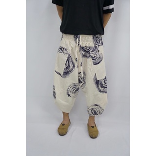 ซามูไรกางเกงเอวยางยืด ไซต์ XL Samurai pants elastic waist (Unisex) ขาววนกลม