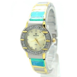 Skone Watch นาฬิกาข้อมือสุภาพสตรี สายเหล็ก Stainless 2K หน้าสีทอง ล้อมเพชร SK-D3