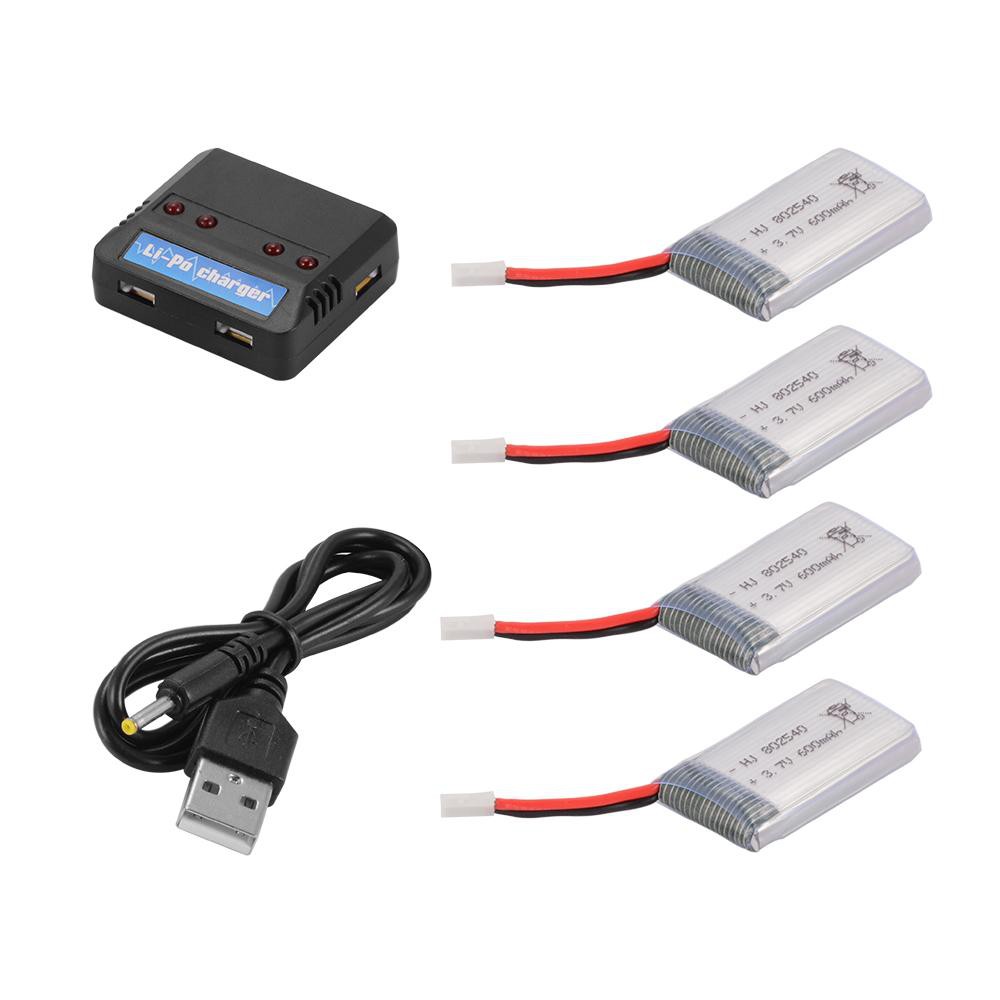 แบตเตอรี่ 4 ชิ้น 3.7V 600mAh + เครื่องชาร์จไฟสำหรับ Syma X5C X5SW RC Drone Quadcopter