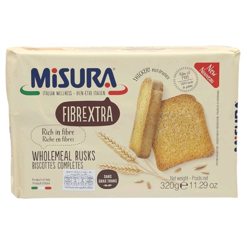 Work From Home PROMOTION ส่งฟรีขนมปังโฮลวีตอบกรอบชนิดแผ่น Misura Sliced Whole Wheat Toast 320g.  เก็บเงินปลายทาง