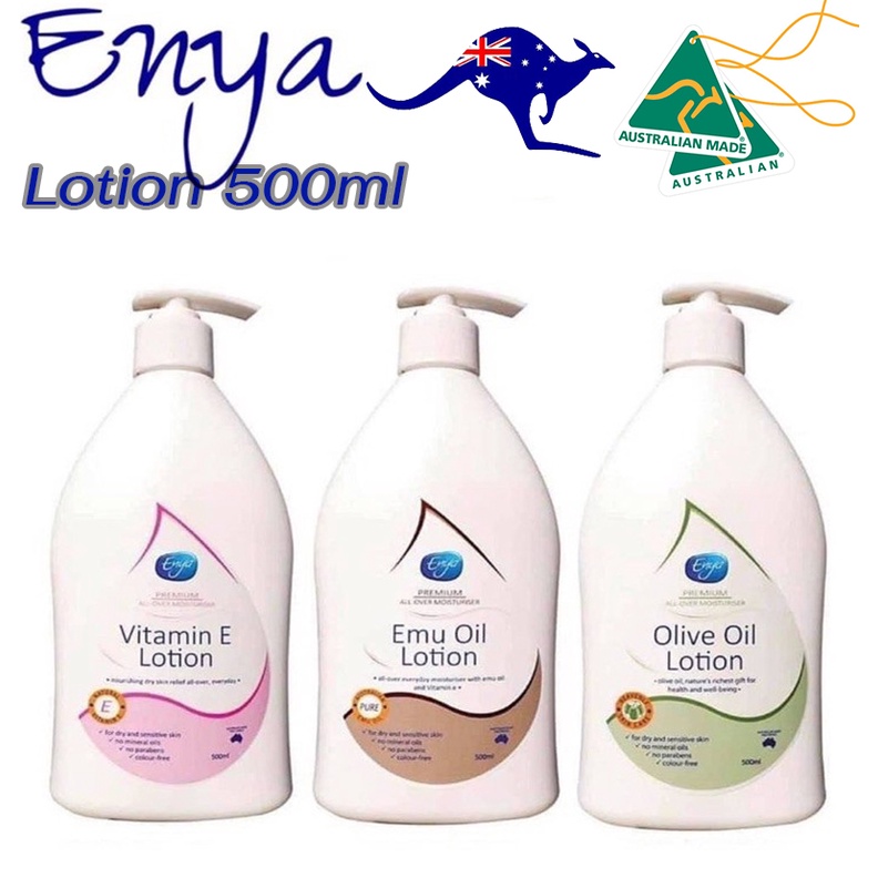 Enya Lotion 500ml มี3สูตร VITAMIN-E / EMU OIL / OLIVE OIL นำเข้าจากออสเตรเลีย แท้100% นิยมมากๆ ใช้ดี