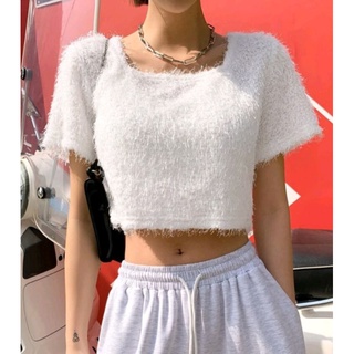 เสื้อครอบ Dazy crop fuzzy เสื้อคอเหลี่ยมแขนสั้น