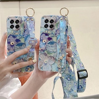 พร้อมส่ง เคสซิลิโคนนิ่ม ลายดอกไม้สีม่วง พร้อมสายคล้อง สําหรับ Samsung Galaxy M33 M23 M52 5G 4G