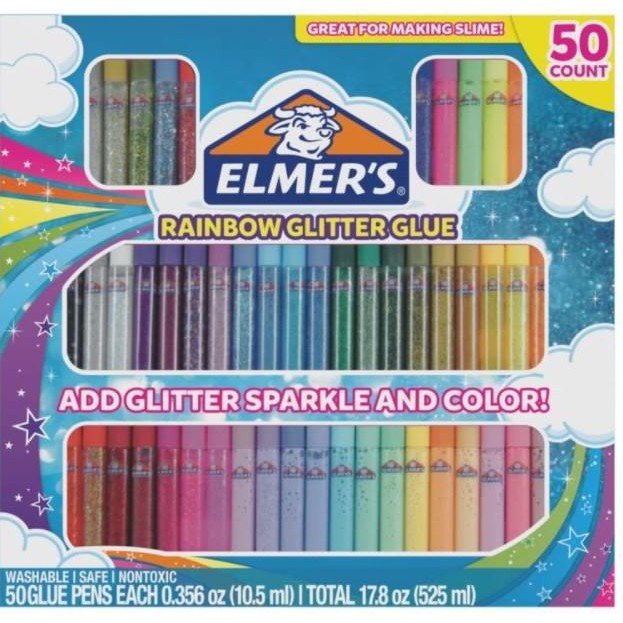 Elmer’s Rainbow Glitter Glue Pen Set, Assorted Colors, 0.356 Ounces Each, 50 Count