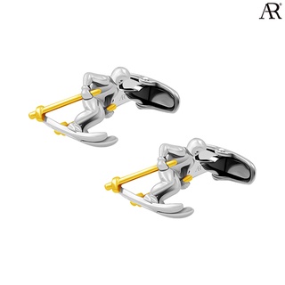 ANGELINO RUFOLO Cufflink(คัฟลิงค์) ดีไซน์ Skier กระดุมข้อมือคัฟลิ้งโรเดียมคุณภาพเยี่ยม สีเงิน/สีทอง