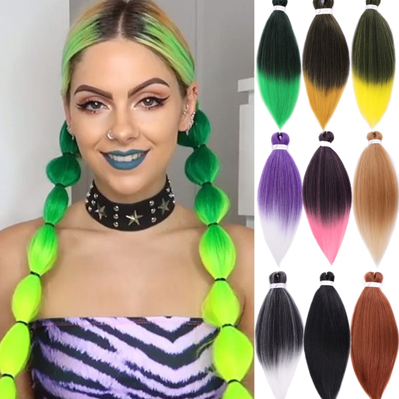 26 นิ้วยาวตรงสังเคราะห์ Kanekalon Braiding ผม Pre ยืด Yaki Jumbo Braid สีม่วงสีชมพูสีเขียว High Temperture เส้นใยสําหรับผู้หญิง