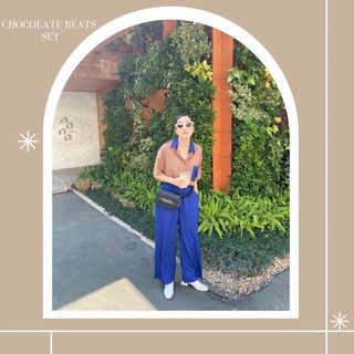 ชุดเซ็ตsetเสื้อครอปcropกางเกงขายาว chocolate beats