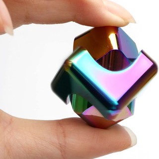 สปินเนอร์ ลูกบาศก์ Fingertip Gyro Colorful Rubiks Cube Hand Spinner Square Metal Alloy