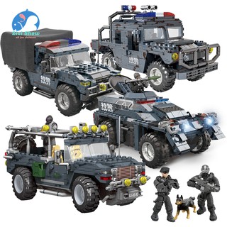 Compatible Lego Building Blocks City Police Car SWAT Off-road Armored Jeep Vehicle Model With Action Minifigures Toys for Kids