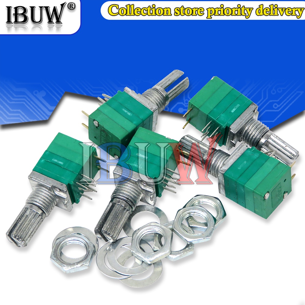 โพเทนชิโอมิเตอร์ สวิตช์เสียง RK097GS 10K 50K เพลา 8PIN 15 มม. สีเขียว RK097 5 ชิ้น