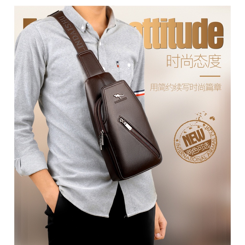 กระเป๋าหนังคาดหน้าอกแฟชั่นผู้ชายหนัง cowhide กระเป๋าผู้ชายแนวทแยง tide chest bag