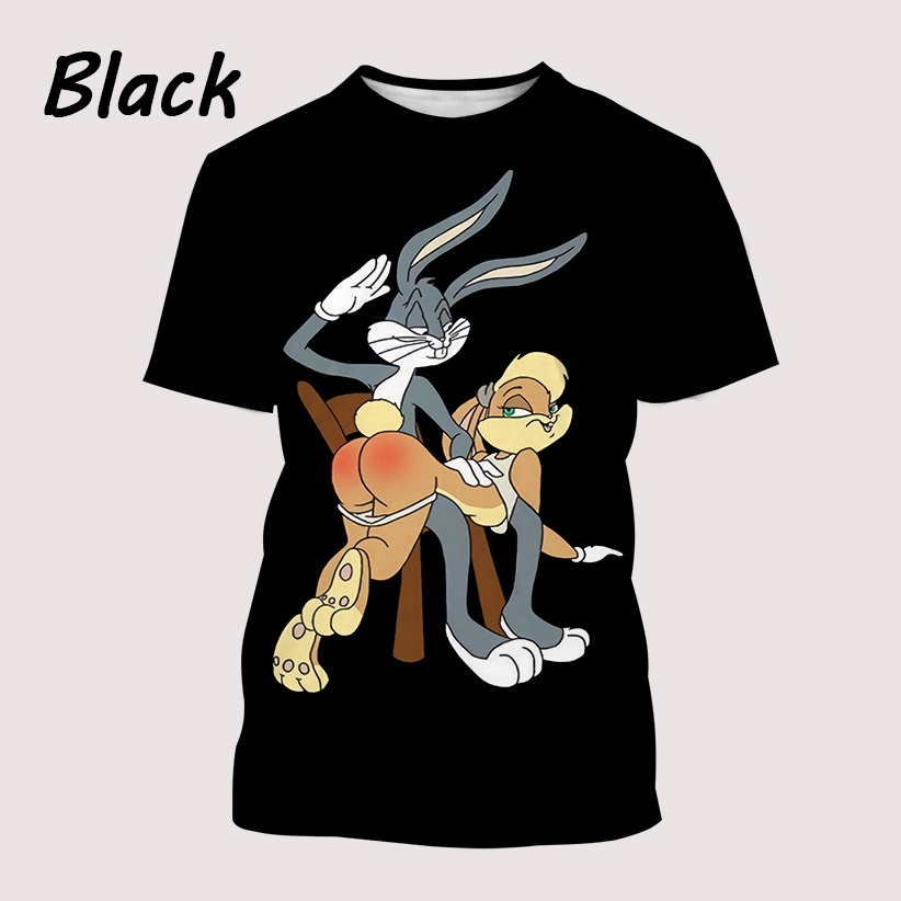 ฤดูร้อนแฟชั่นใหม่ Casual Bugs Bunny 三维 พิมพ์ผู้ชายเสื้อยืดคอกลมแขนสั้น