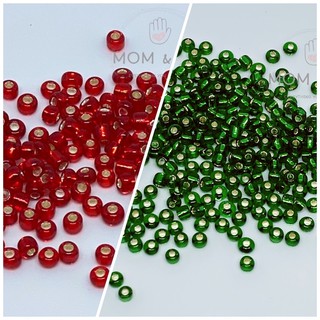 ลูกปัดเม็ดทราย ขนาด 3มม สีธีม คริสมาสต์ แดง-เขียว แพค 30 กรัม