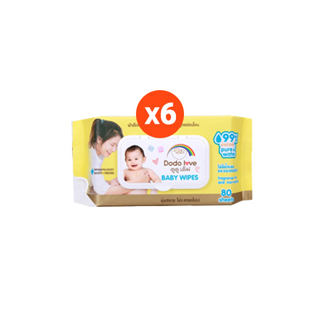 [ยกลัง6] DODOLOVE Baby Wipes ผ้าเช็ดทำความสะอาดสำหรับเด็ก ออร์แกนิค ห่อใหญ่ 80 แผ่น ทิชชู่เปียก