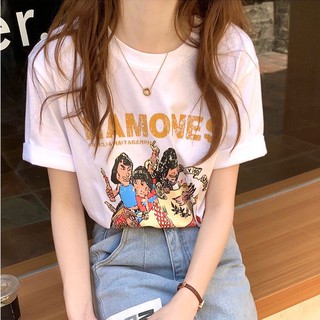 CHUUCHOP_พร้อมส่ง(C6858)🥀🎬 Ramones ver.2 tee เสื้อยืดแขนสั้น สกรีนลาย RAMONES band 70’s มี3สี