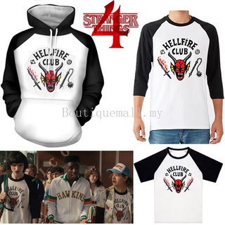 เสื้อยืดแขนสั้น มีฮู้ด เครื่องแต่งกายคอสเพลย์ Stranger Things Season 4 Hellfire Club Eleven Mike Lucas