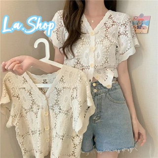 L.A Shop ​พร้อมส่ง  เสื้อถักไหมพรมแขนสั้น ลายดอกไม่ฉลุเซ็กซี่สไตล์ โคเรียค "19996"