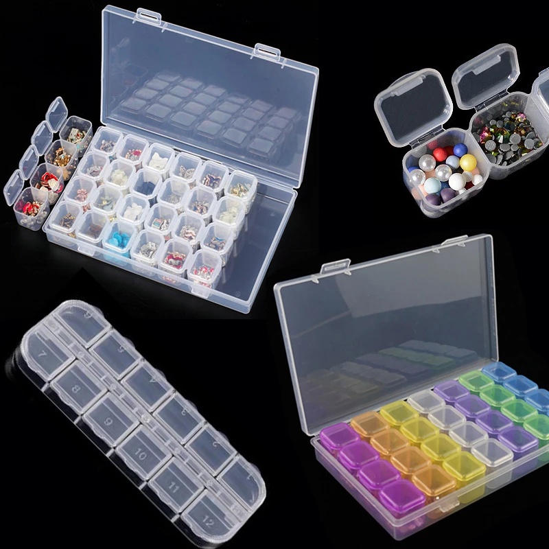 28 Grids Compartments Storage Box /Empty Plastic Clear Pillbox Nail Art Rhinestone Container/Multi-s