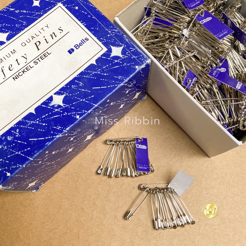 เข็มกลัดซ่อนปลาย สีเงิน ราคาส่ง ยกกล่อง เข็มกลัดเอนกประสงค์คุณภาพดี (กล่องน้ำเงิน)