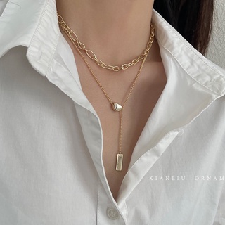 South Korea double cascade wears chain necklace female INS contracted temperament clavicle chain new style short