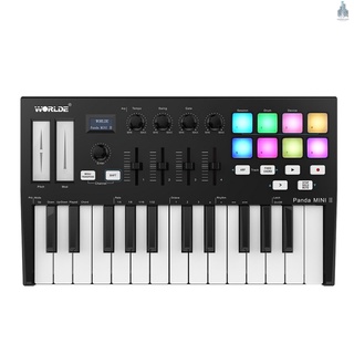 [In Stock] WORLDE Panda MINI II Portable 25-Key USB MIDI Keyboard Controller with 8 RGB Backlit Trigger Pads 4 Assignable Control Knobs 4 Assignable Sliders