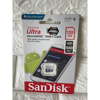 SanDisk Ultra MicroSDXC UHS-I 128GB พร้อมอะแดปเตอร์ ความเร็วสูงสุด 100 MB/S U1 A1 ( SDSQUAR-128G-GN6MN )