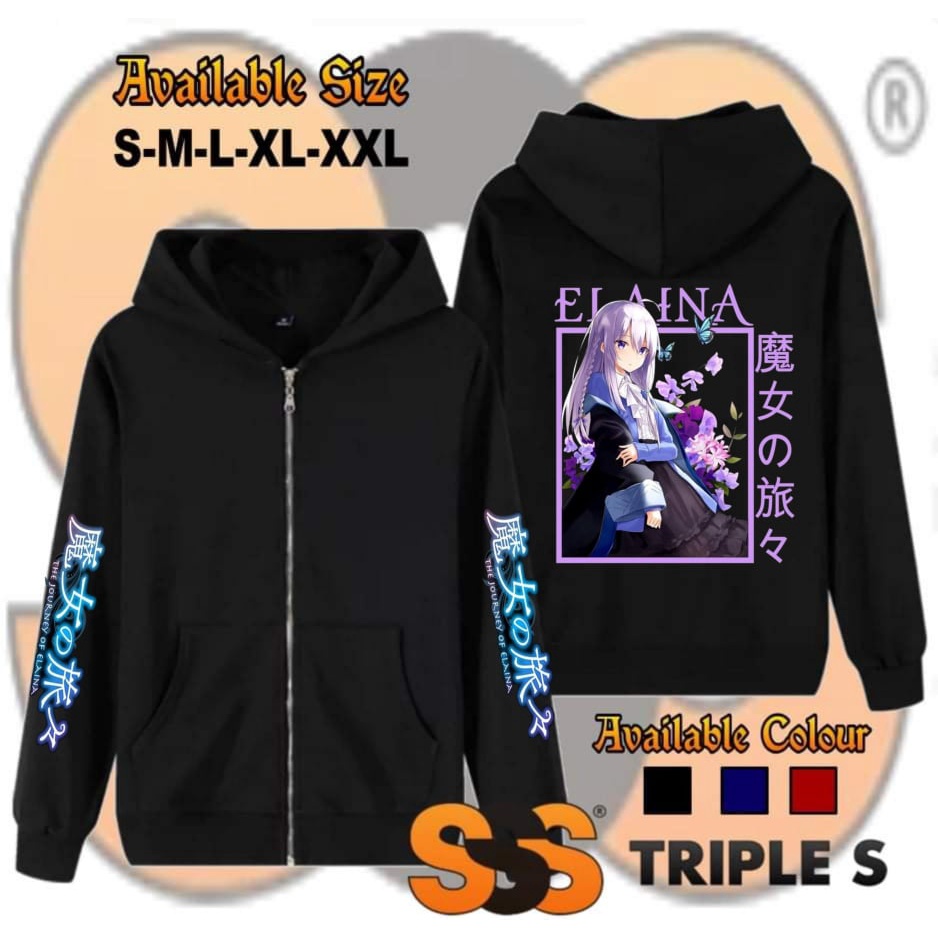 HOODIE ZIPPER ANIME MAJO NO TABITABI ELEINA JACKET ZIPPER CHARACTER ANIME ELEINA