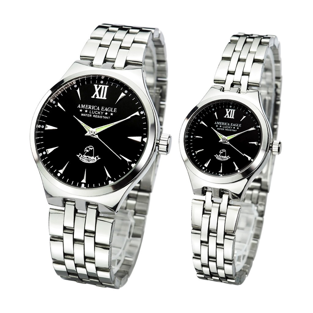 นาฬิกาข้อมือผู้หญิง นาฬิกา casio นาฬิกาคู่รัก 🔥AMERICA EAGLE🔥 รุ่น 021 รุ่นยอดนิยม สายสแตนเลส ของแท้ กันน้ำ แถมกล่อง ช