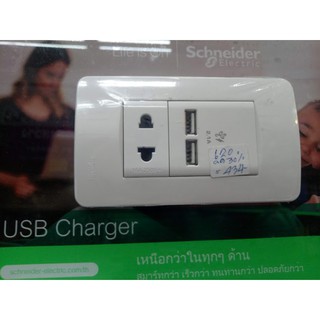 ชุดปลั้กไฟครบชุด Schneider(ชไนเดอร์) แบบ USB 2รู ปลั้ก 1รู พร้อมใช้งานสำหรับผนังบ้าน ชไนเดอร์