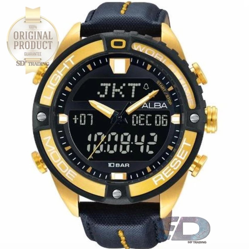 ALBA Men's Watch นาฬิกาข้อมือผู้ชายสายหนัง แสดงเวลา 2 ระบบ รุ่น AZ4020X1 (Gold)