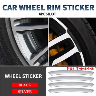 Tesla อุปกรณ์เสริม4CS New 3D Aluminum Alloy Wheel Eyebrow Rim Sticker Decals Auto Badge Decoration For Tesla Model 3 Y S