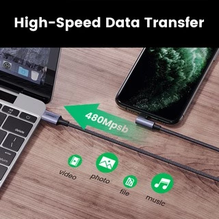 Ugreen สายเคเบิลไนล่อนถัก มุมขวา 90 องศา 3A MFI USB-C เป็น Lightning สําหรับ iPhone 13 12 11 8 Pro Max iPhone 14 14 Max 14 Pro Pro Max