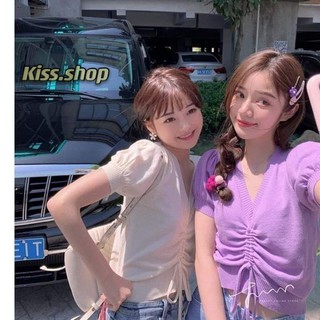 Kiss.shop🌟พร้อมส่ง🌟เสื้อแขนสั้นรูดหน้าได้จั๊มเอวใส่น่ารักสวยแฟชั่นสุดๆ(8012)