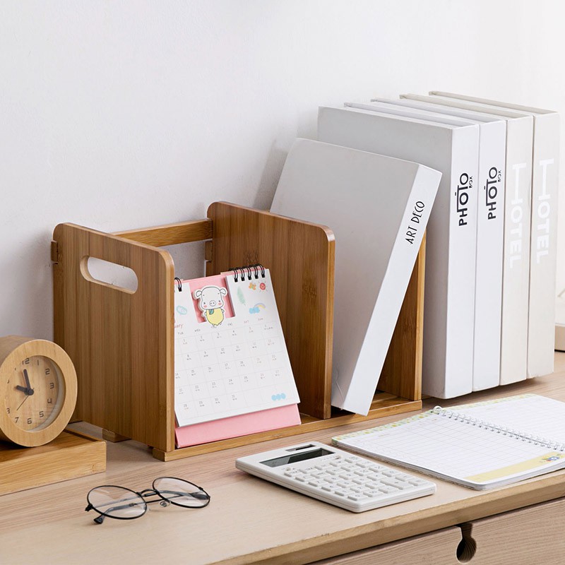 Jujiajia Bamboo Retractable Book Storage Rack Desk Bookshelf Student Household Desktop Floor