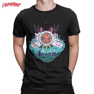 ใหม่ เสื้อยืดคอกลม แขนสั้น ผ้าฝ้าย 100% พิมพ์ลายอนิเมะ Mononoke Hime Studio Ghibli แฟชั่นคู่รัก สําหรับผู้ชาย และผู้หญิง