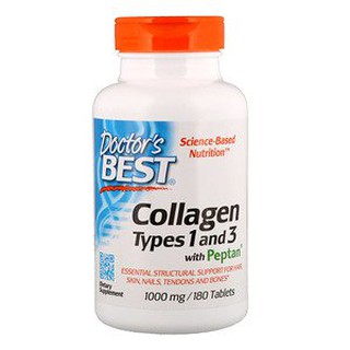 Doctors Best, Collagen Types 1 &amp; 3 with Peptan, 1,000 mg, 180 Tablets