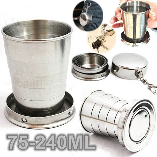  Cangkir Minuman  Lipat Mini Portabel dengan Bahan Stainless 