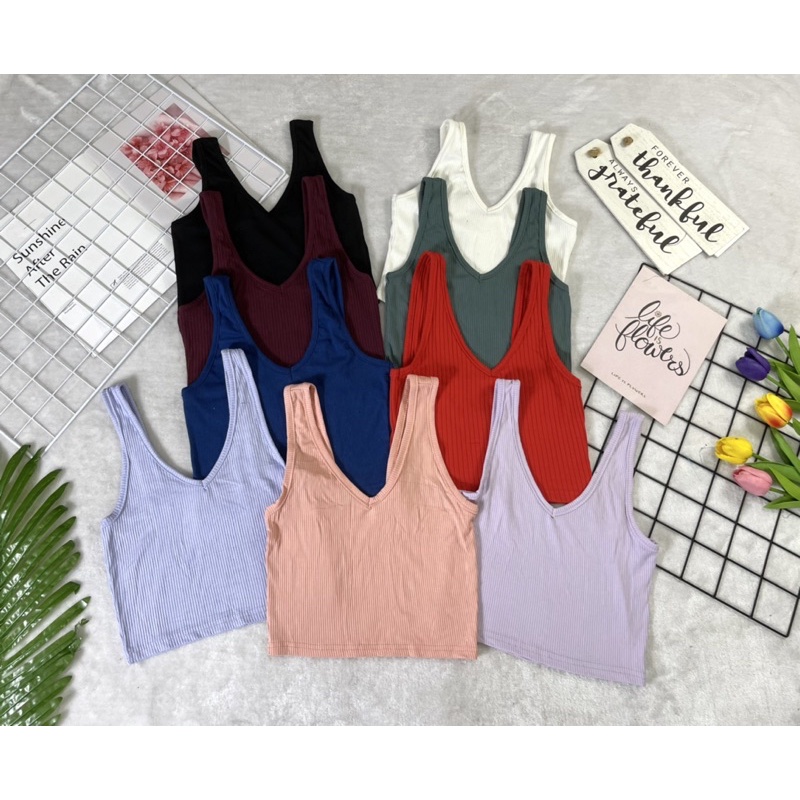 Lalata vintageกล้ามครอปคอวี ผ้าร่อง (พร้อมส่ง)