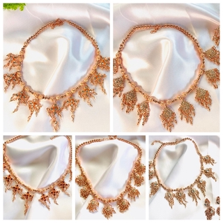 พร้อมส่ง เครื่องประดับชุดไทย เครื่องประดับไทย สร้อยคอและต่างหูหนีบ โรสโกลด์ สีกุหลาบ DTGh