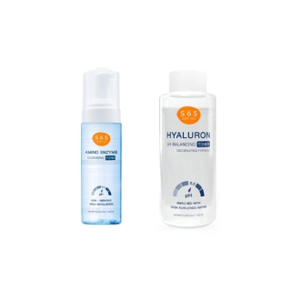 SOS Amino Enzyme Cleansing Foam 150 ml + Hyaluron pH Balancing Toner 300ml เซ็ททำความสะอาดผิวและปรับสมดุลผิวอย่างอ่อนโยน