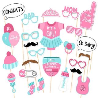 photo booth baby shower decoration its a girl พร็อพสําหรับใช้ถ่ายภาพในงานปาร์ตี้วันเกิด 28 ชิ้น