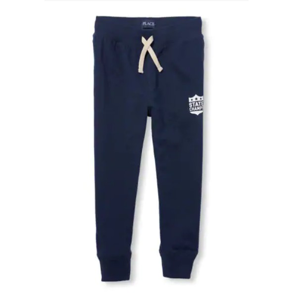 เสื้อเด็ก PLACE : กางเกง jogger เด็ก สีน้ำเงินออกกรม ด้านในบุผ้าสำลี เนื้อผ้าไม่หนามาก น้ำหนักเบา ใส