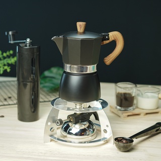 (สีดำ) ชุดเตาแก๊สมินิ + กาต้มมอคค่าพอท Moka pot + เครื่องบดมือหมุน + 2-1 ช้อนตักกาแฟ