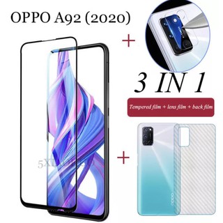 3in1 Oppo A92 ฟิล์มเลนส์กล้อง + ฟิล์มกระจกเต็มจอ+ ฟิล์มหลัง ฟิล์มกันกระแทกขอบดำ