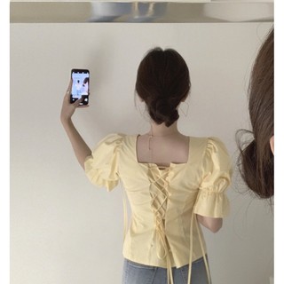 พร้อมส่ง 🌻 เสื้อสีเหลือง เชือกผู้ข้างหลัง